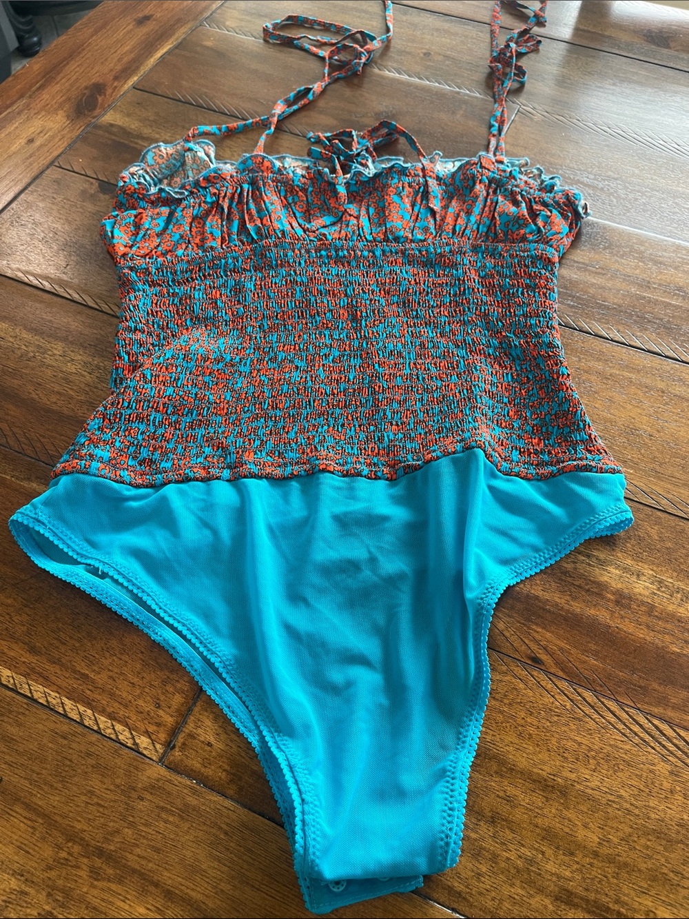 Intimately Free People Bardot Bodysuit size M teal orange-red combo - Picture 11 of 16